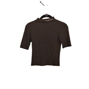 Yellow and‎ blue stripe mock neck "chill vibes" crop top